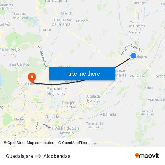 Guadalajara to Alcobendas map