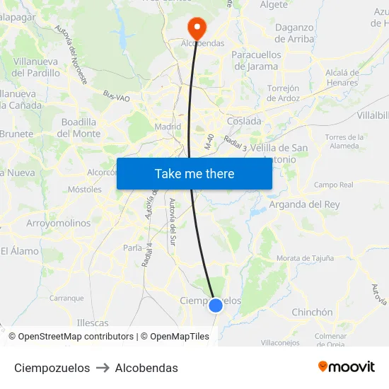 Ciempozuelos to Alcobendas map