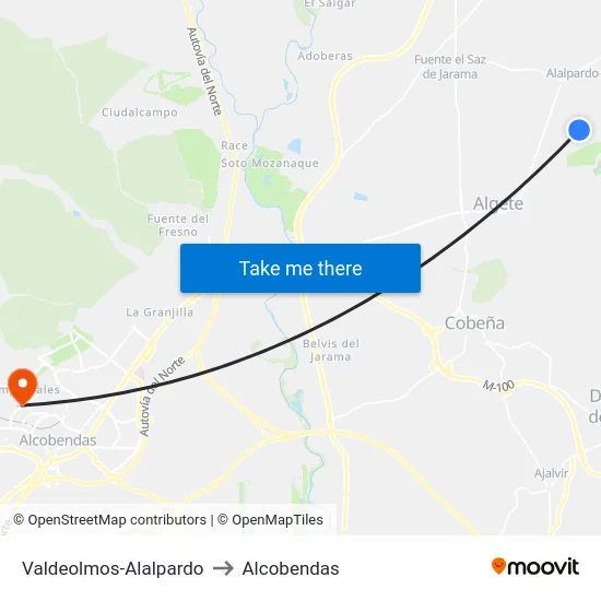 Valdeolmos-Alalpardo to Alcobendas map