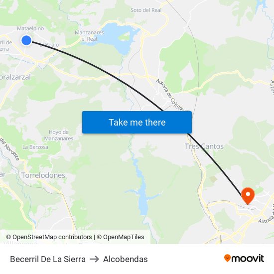 Becerril De La Sierra to Alcobendas map