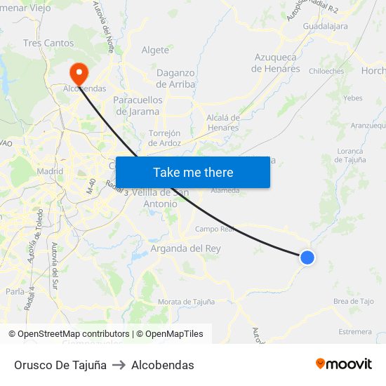 Orusco De Tajuña to Alcobendas map