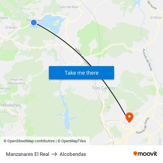Manzanares El Real to Alcobendas map