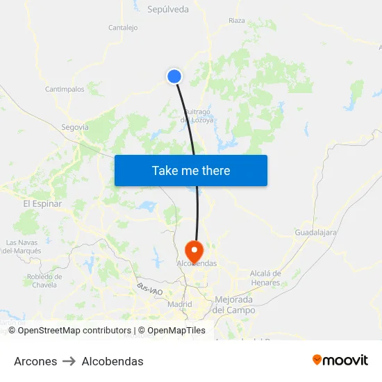 Arcones to Alcobendas map