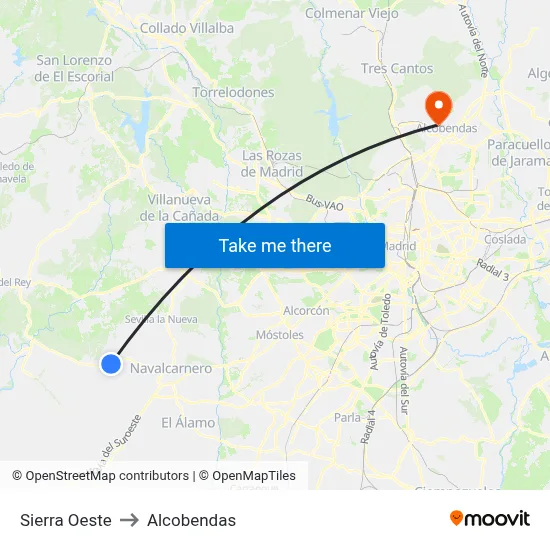 Sierra Oeste to Alcobendas map