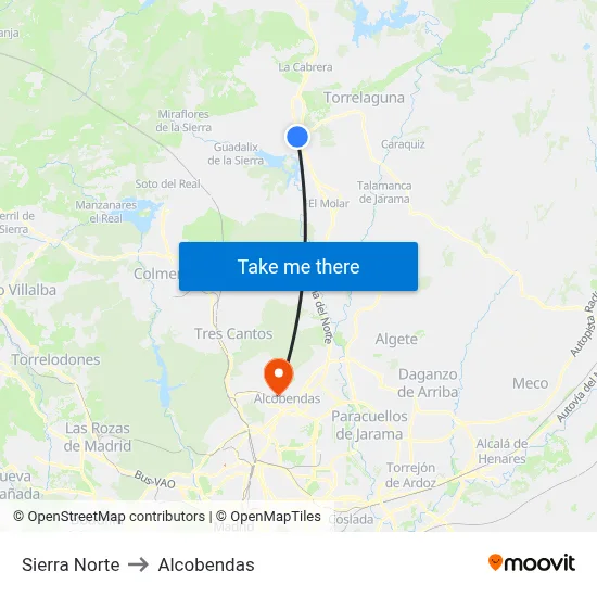 Sierra Norte to Alcobendas map
