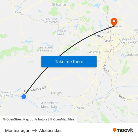 Montearagón to Alcobendas map