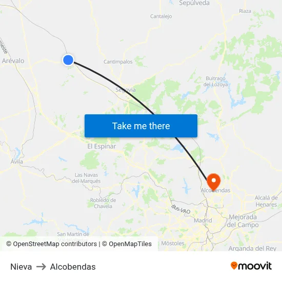 Nieva to Alcobendas map