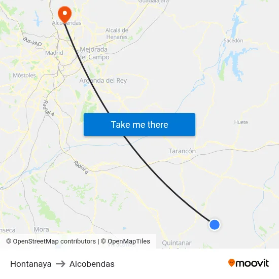 Hontanaya to Alcobendas map