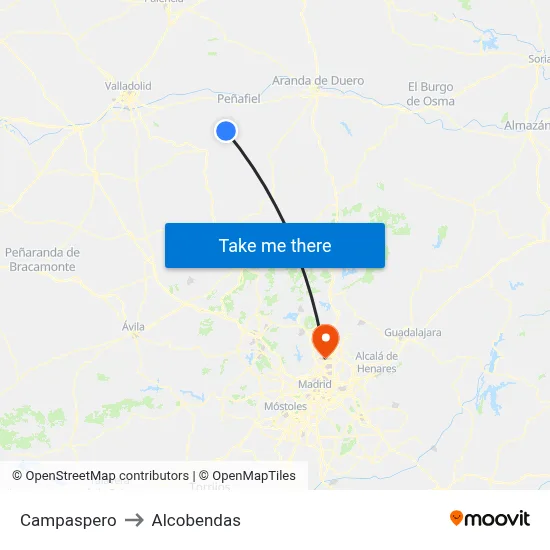 Campaspero to Alcobendas map