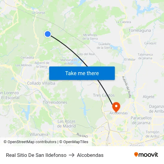 Real Sitio De San Ildefonso to Alcobendas map