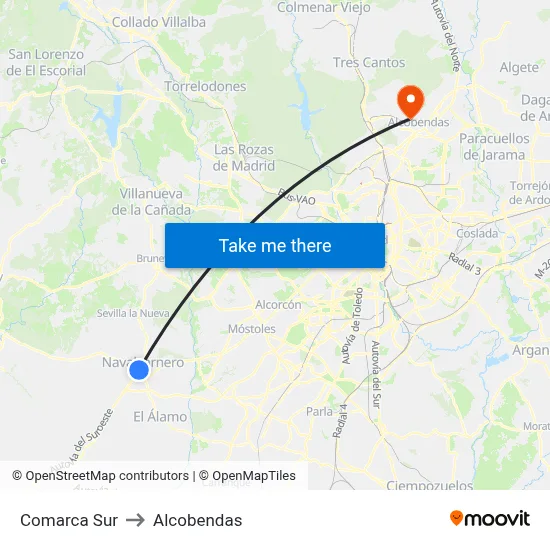 Comarca Sur to Alcobendas map