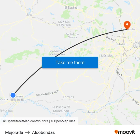 Mejorada to Alcobendas map