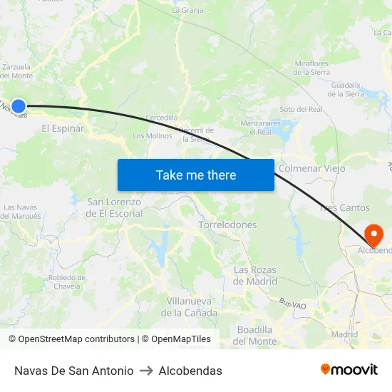 Navas De San Antonio to Alcobendas map