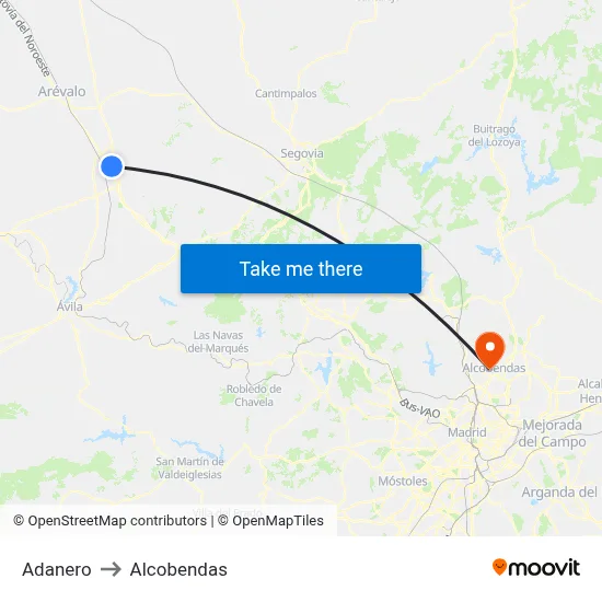 Adanero to Alcobendas map