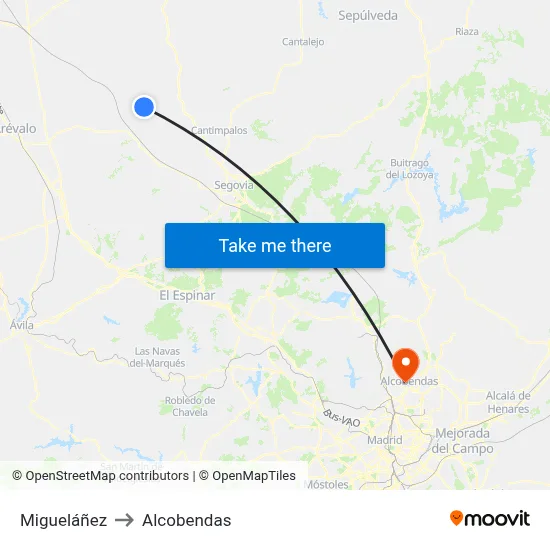 Migueláñez to Alcobendas map