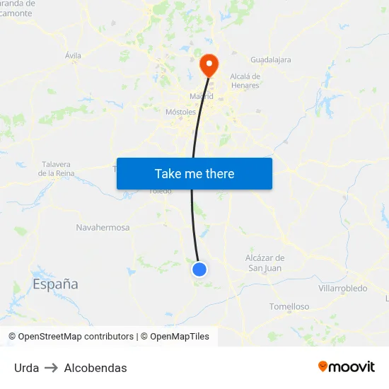 Urda to Alcobendas map