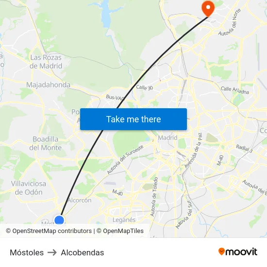 Móstoles to Alcobendas map