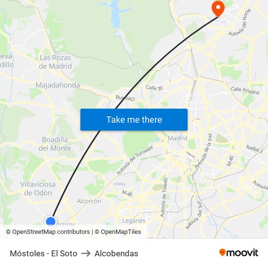 Móstoles - El Soto to Alcobendas map