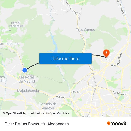 Pinar De Las Rozas to Alcobendas map