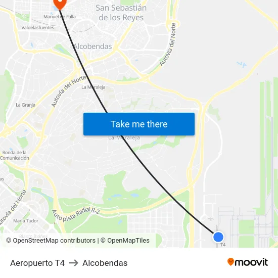 Aeropuerto T4 to Alcobendas map