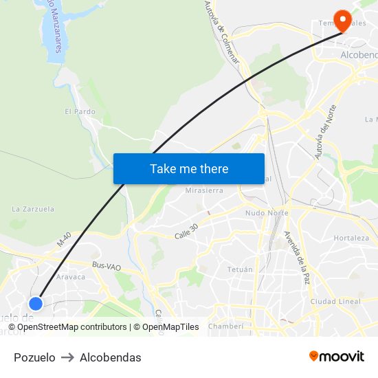 Pozuelo to Alcobendas map