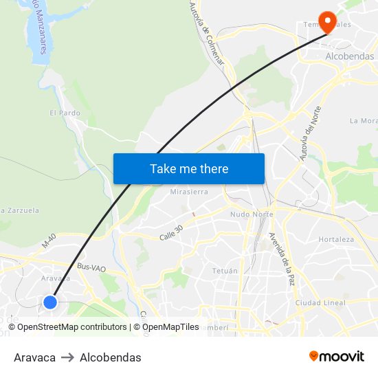 Aravaca to Alcobendas map