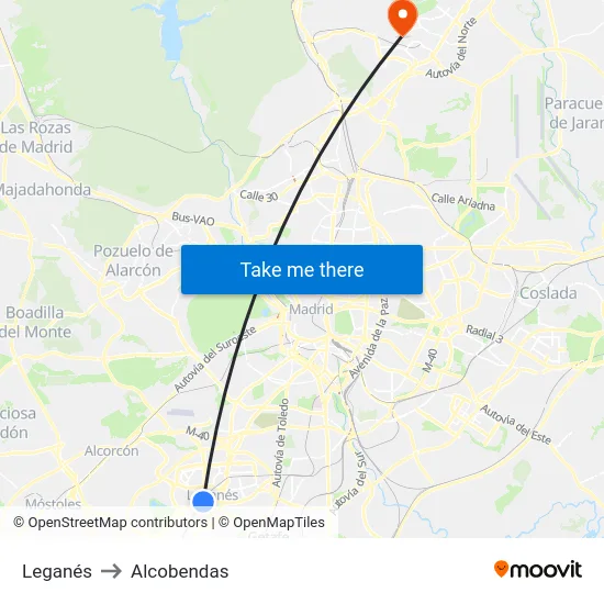 Leganés to Alcobendas map