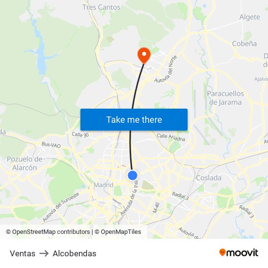 Ventas to Alcobendas map