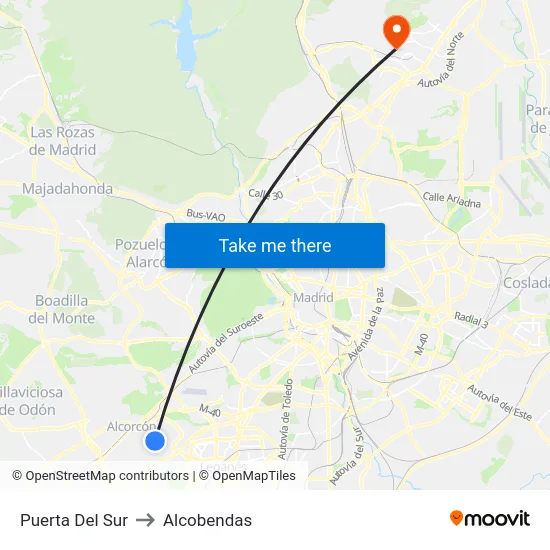 Puerta Del Sur to Alcobendas map
