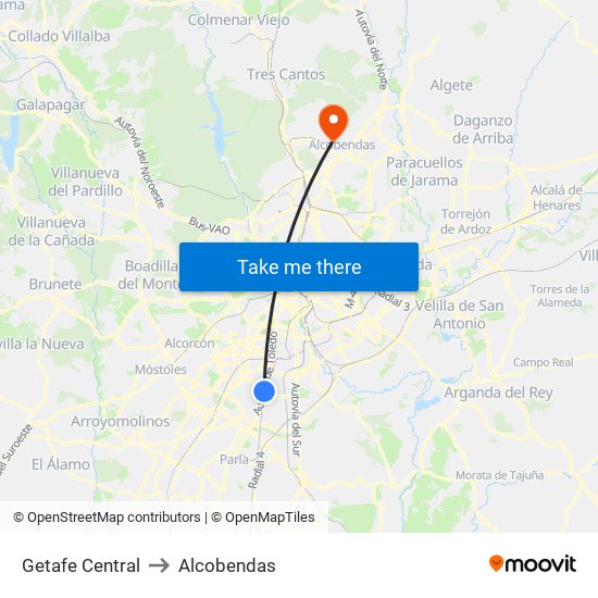 Getafe Central to Alcobendas map
