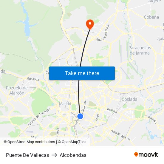 Puente De Vallecas to Alcobendas map