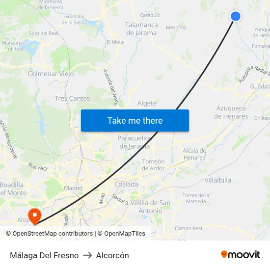 Málaga Del Fresno to Alcorcón map