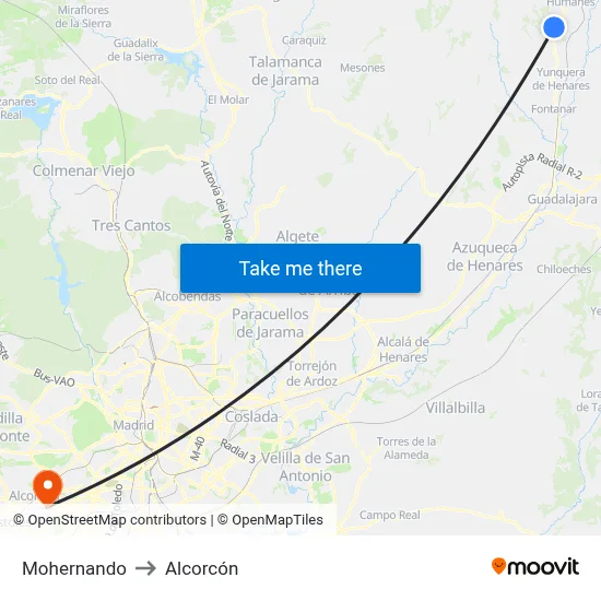 Mohernando to Alcorcón map