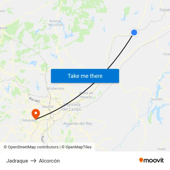 Jadraque to Alcorcón map