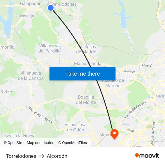 Torrelodones to Alcorcón map