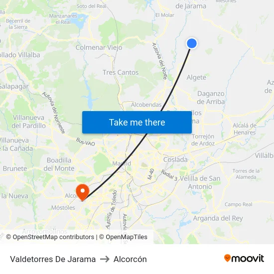 Valdetorres De Jarama to Alcorcón map