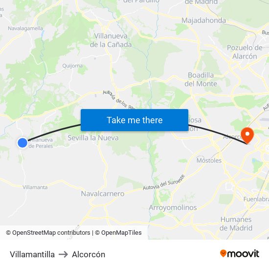 Villamantilla to Alcorcón map