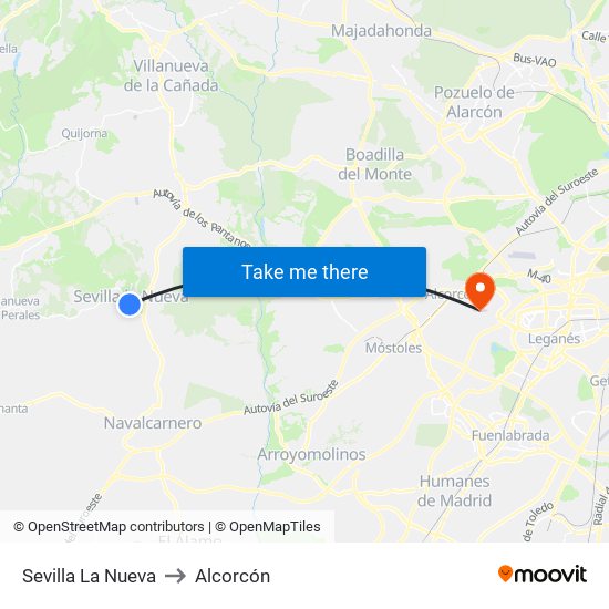 Sevilla La Nueva to Alcorcón map
