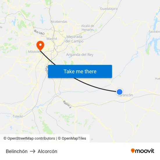 Belinchón to Alcorcón map