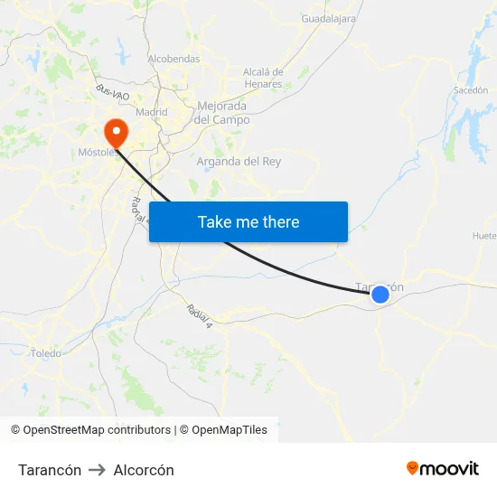 Tarancón to Alcorcón map