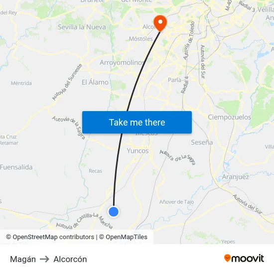 Magán to Alcorcón map