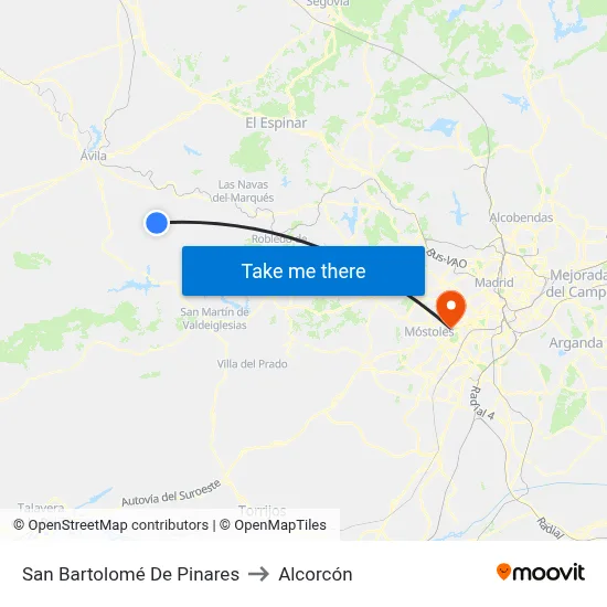 San Bartolomé De Pinares to Alcorcón map