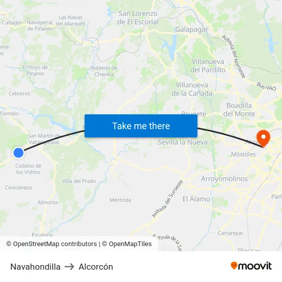 Navahondilla to Alcorcón map