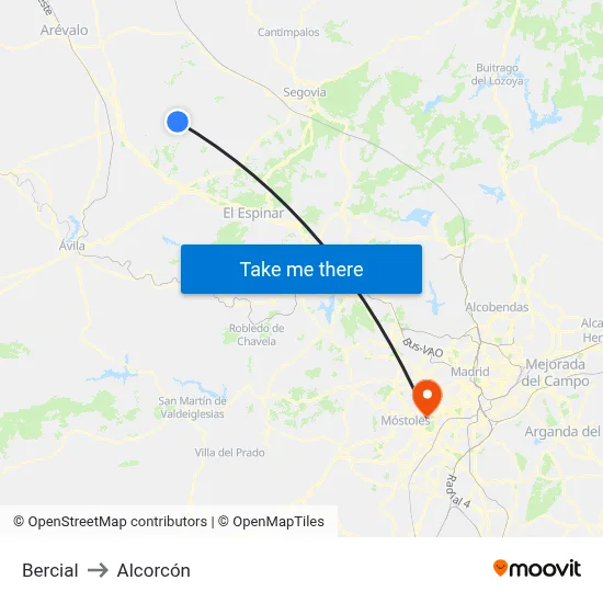 Bercial to Alcorcón map