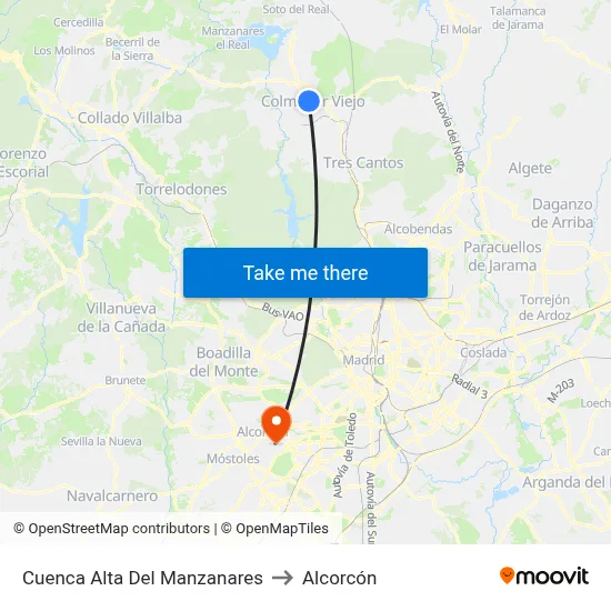 Cuenca Alta Del Manzanares to Alcorcón map