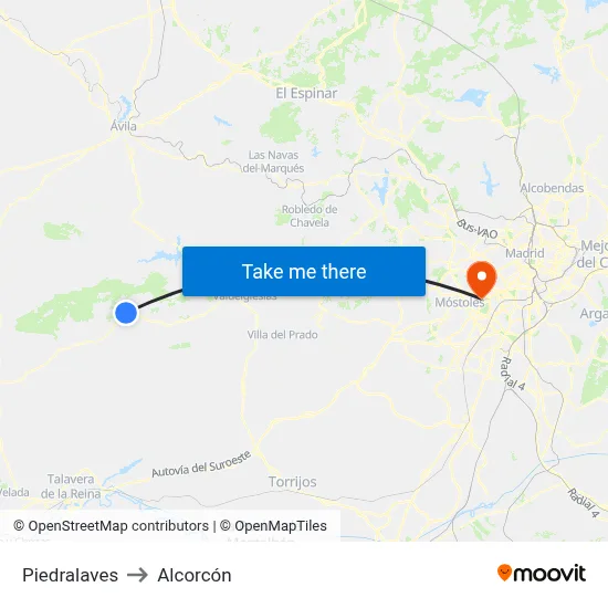 Piedralaves to Alcorcón map