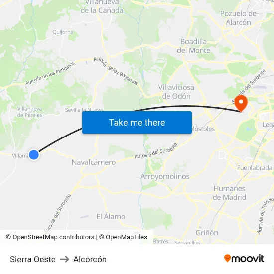 Sierra Oeste to Alcorcón map