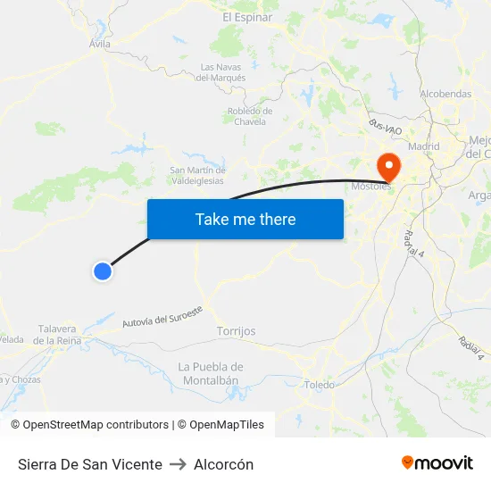 Sierra De San Vicente to Alcorcón map