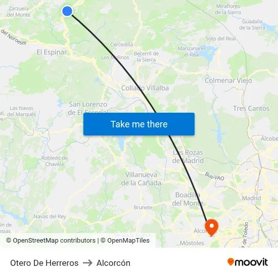 Otero De Herreros to Alcorcón map