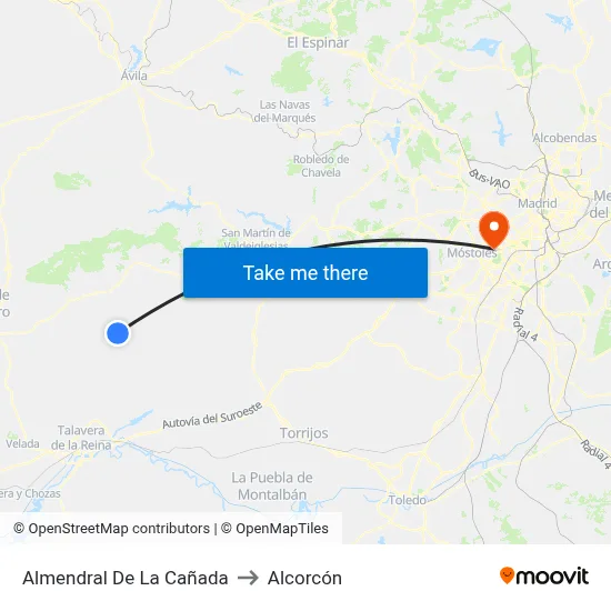Almendral De La Cañada to Alcorcón map
